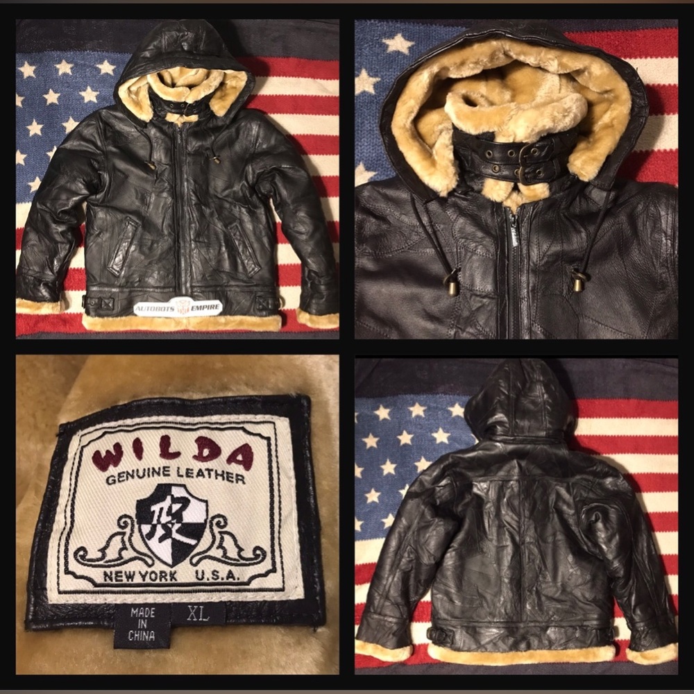 Vintage WILDA USA NY Leather Patchwork Sherpa Shearling Unisex Kids Jacket XL x